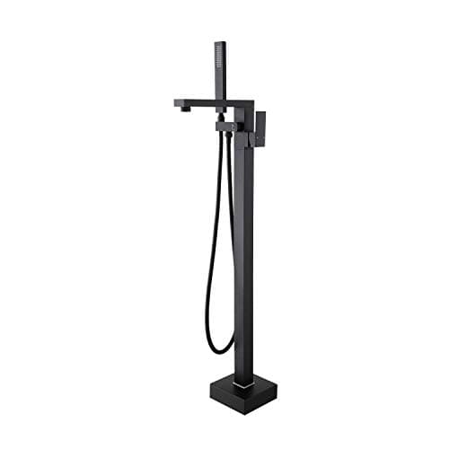 JiaYouJia Freestanding Tub Faucet with Handshower Single Handle Floor Mount Tub Filler Matte Black Bathtub Faucet with Diverter,Leadless Solid Brass