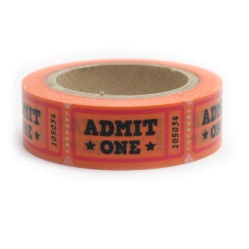 Admit One Cinema Ticket Orange Washi Tape, Craft Decorative Tape