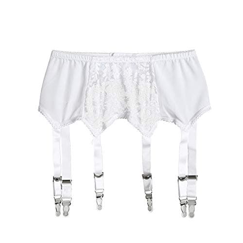 Womens Sexy Lace Mesh Garter Belt with 6 Adjustable Straps for Stockings Lingerie White S