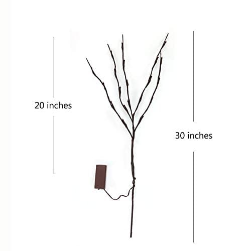 DK177 2 Pack Led Branch Light Battery Operated Lighted Branch Vase Filler Willow Tree Artificial Little Twig Power Brown 30 Inch 20 LED for Home Romantic Decoration, Warm White