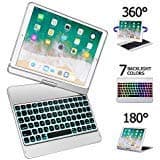 iPad Pro 10.5 Case with Keyboard 2017/ iPad Air 3rd Gen Case with Keyboard 10.5 2019, 360 Rotate 7 Color Backlit Wireless Folio Keyboard Case Cover, Auto Wake Sleep/Silent Typing, Silver