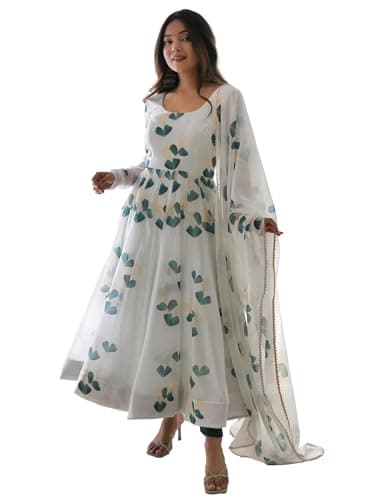 Shasmi Women's Georgette Anarkali Floral Printed Kurta With Pant & Dupatta (Ankle Length Dress 114)