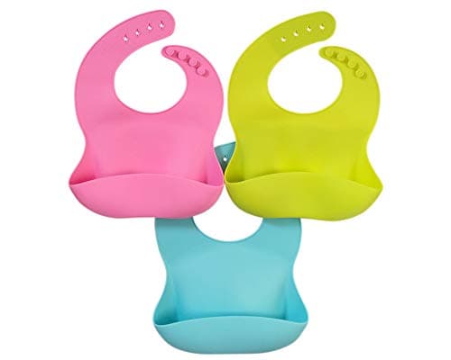 DARYOU Waterproof Silicone Baby Bibs for Babies & Toddlers (3 PCs), Wipes Clean Easily, Soft, Unisex, Adorable,Life Time Warranty. Perfect Baby Shower Gift.