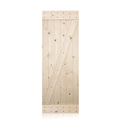 LUBANN 30"x84" Unfinished Solid Wood Rustic Z Brace Sliding Barn Door Slab for Home with Hardware Kit Classic J Rollers
