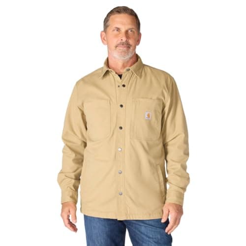 Carhartt Men's Rugged Flex Relaxed Fit Canvas Fleece Lined Snap Front Jac Work Utility Button Down Shirt