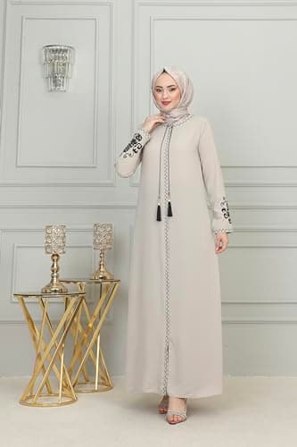 Women's Embroidered Sleeves Abaya and Embroidered On The Side of The Zipper Long Sleeve Floor Length Turkish Fashion
