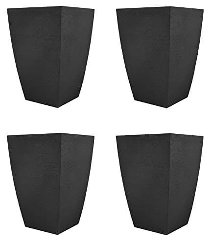 Tusco Products MSQT19BK Modern Square Garden Planter, 19-Inches Tall, Black (Pack of 4)