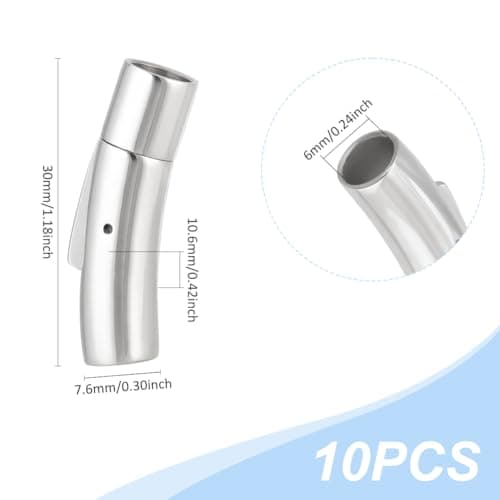 UNICRAFTALE 10 Sets Bayonet & Tube Clasps Stainless Steel Pushed Buckle Clasps for Bracelet & Necklace Jewelry Making 32.5x7.6x10.6mm, Hole 6mm