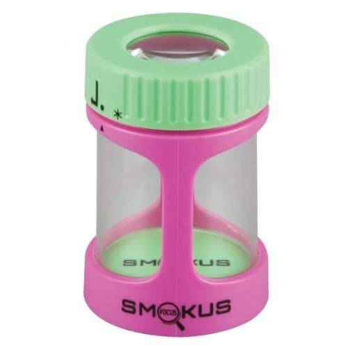 Smokus Focus Light-Up LED Air Tight Storage Magnifying Jar Viewing Container (Stash, Honey -Pastel Pink/Green Lid)