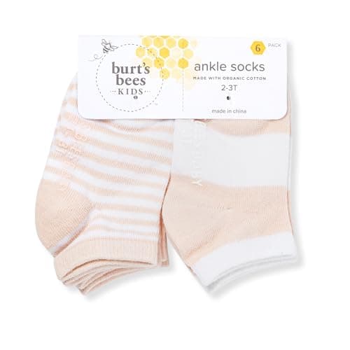 Burt's Bees Baby Baby Girls' Ankle Socks with Non-Slip Grips (6-Pack)