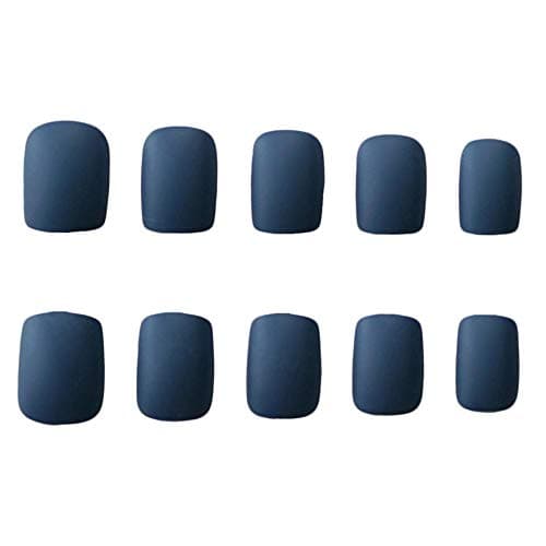 JINDIN 24 Sheet Short Matte Fake Nails with Design Square Blue False Nail Full Cover Acrylic Press On Nails for Women