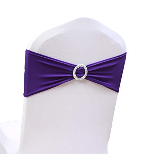 12PCS Spandex Chair Sashes Bows Elastic Chair Bands With Buckle Slider Sashes Bows For Wedding Decorations sy66 (Drake Purple)