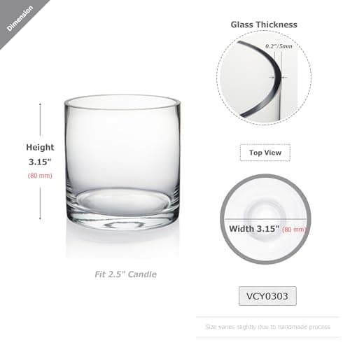 WGV Cylinder Vase, 3" W x 3" H, Clear Skinny Narrow Glass Candle Holder Bud Floral Container Planter Terrarium for Wedding Party Flowers Centerpieces Home Office Decor, 1 Piece