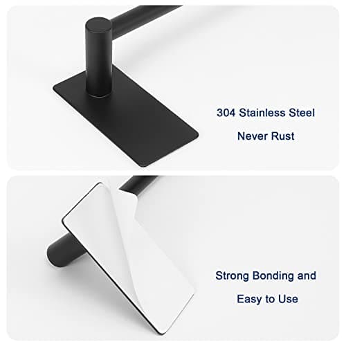NearMoon Self Adhesive Bathroom Towel Bar- Stainless Steel Bath Wall Shelf Rack Hanging Towel Stick On Sticky Hanger Contemporary Style, NO Drilling (2 Pack, Matte Black, 12-Inch Towel Rack)