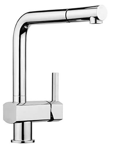 Kitchen Sink Mixer Tap Fitting Chrome with Practical Extendable Dish Rinser and Swivel Spout Mixer Tap with Ceramic Cartridge and Flexible Connection Hose Model: AZETA