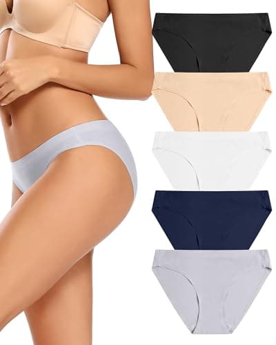 voenxe Women Bikini Underwear,Seamless Breathable Ladies Panties,No Show Invisible Stretch Briefs Undies for Women 5-Pack