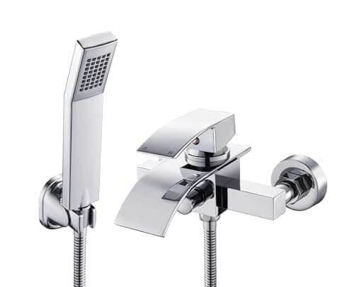 BONADE Bath Faucet with Hand Shower, Waterfall Bath Faucet Bath Faucet with Diverter Surface Mounted Bath Faucet Single Handle Bath Faucet with 1,5m Shower Hose for Bathroom Shower, Chrome