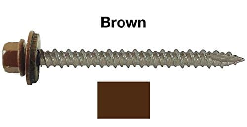#10 Metal ROOFING SCREWS: (250) Screws x 3" BROWN Hex Head Sheet Metal Roof Screw. Self starting/tapping metal to wood, sheet metal siding screws ~ EPDM washer ~For corrugated roofing