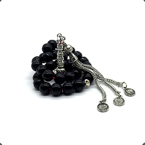 Shiny Black Glass Prayer Beads, Worry Beads, Tesbih, Tasbih, Tasbeeh, Misbaha, Masbaha, Subha, Sebha, Rosary (8 mm 33 Beads)