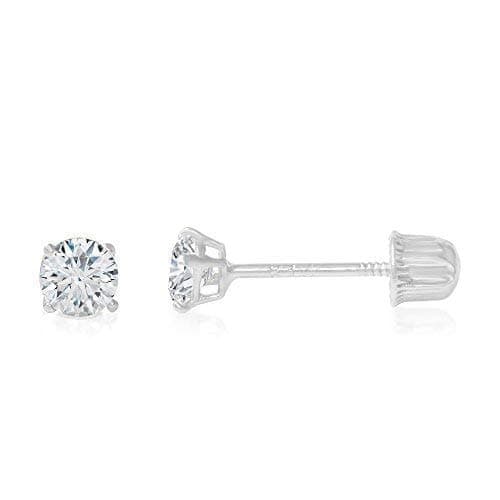 14K Gold Round Solitaire Cubic Zirconia CZ Stud Screw Back Earrings in Yellow OR White (Various Sizes)