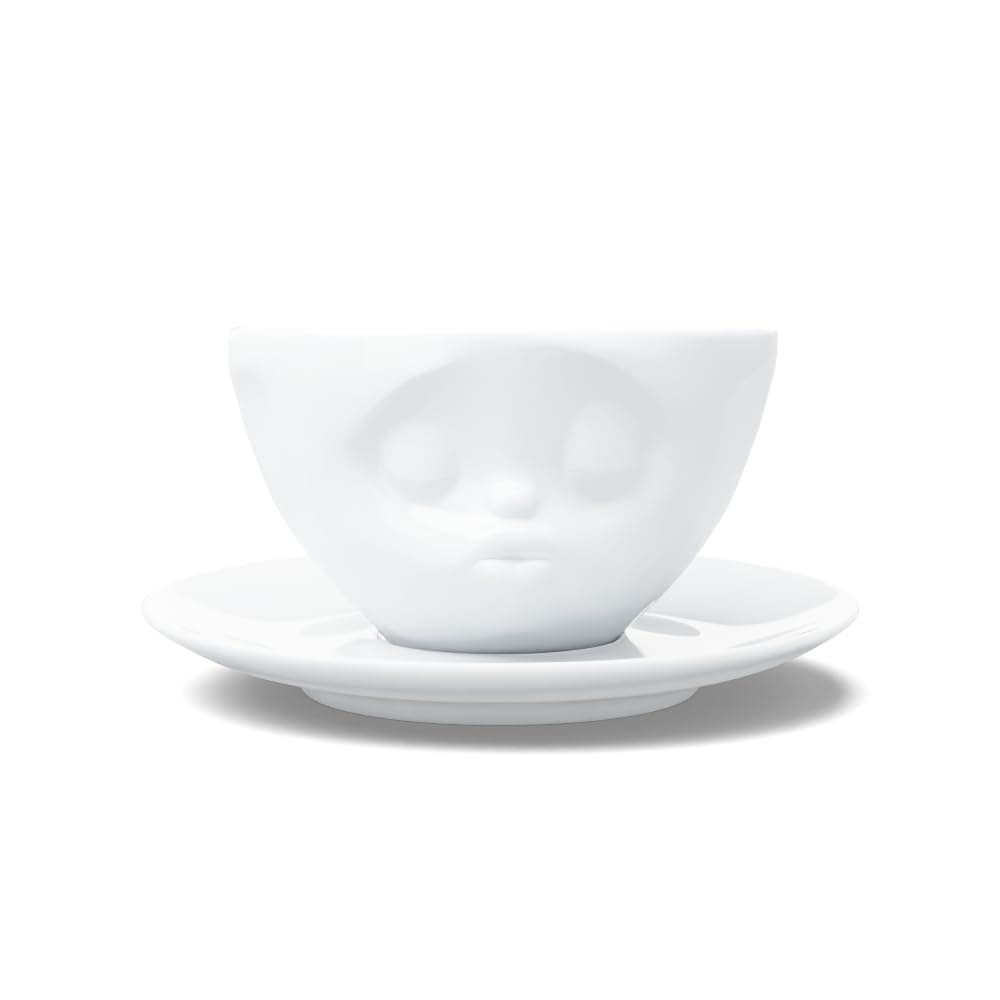 TASSEN Porcelain Coffee Cup with Saucer, Kissing Face Edition, 6.5 oz. White (Single Cup & Saucer)