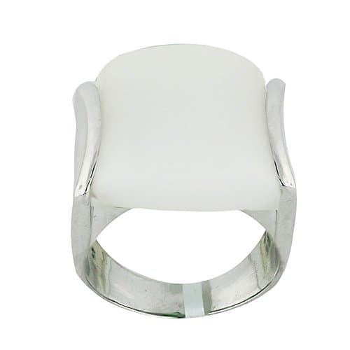 Nickel Free .925 Sterling Silver Square Gemstone White Jade Sided Bar 5.5mm Band Ring Size 8