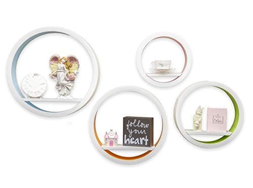 Baby Necessities Boutique White Floating Shelves - Wall Shelf Set of 4 Circles - Shelves Wall Mounted - Round Hanging Shelves - Circle Shelves for Kids Bedroom - Modern Decor Display Shelf