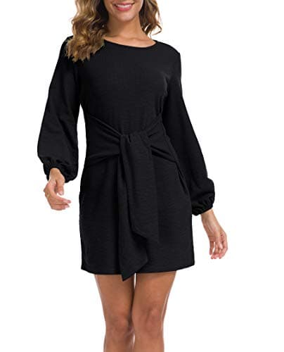 Women's Elegant Long Sleeve Dress Casual Tie Waist Sweater Dresses