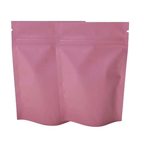 QQ Studio Pack of 100 Matte/Glossy Color Stand-Up Foil Resealable Zipper Pouches (3.3" x 5.1", Matte Pink)