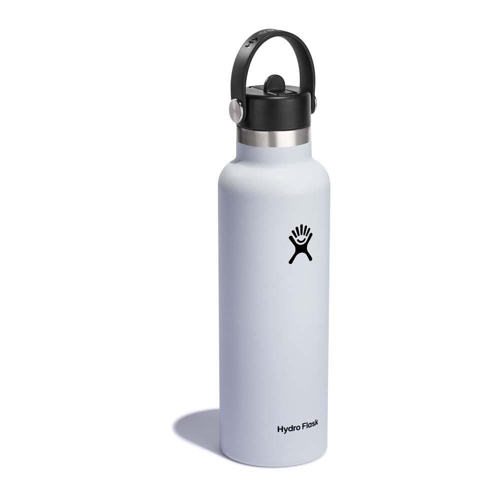 Water Bottle 621 ml (21 oz) - Vacuum Insulated Stainless Steel Water Bottle with Flex Straw Cap - BPA-Free - Standard Mouth - White