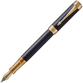 Parker Duofold Prestige Fountain Pen in Blue Chevron and Centennial Size, Solid Gold Fine Nib, Black Ink and Converter