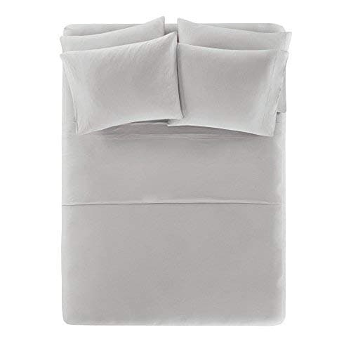 Comfort Spaces Cotton Blend Jersey Knit 4 Piece Set Ultra Soft Deep Pocket Sheets with Pillow Cases Bedding, Twin, Gray