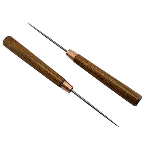 Partstock 2pcs Leather Scratch Awl with Wooden Handle for Punch Stitching Sewing DIY Handmade Leather Craft Repair Tools