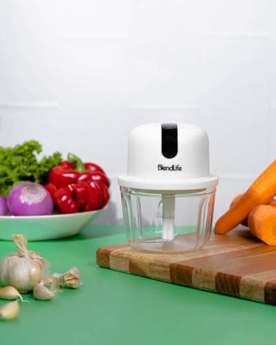 BlendLife Mini Electric Chopper|Effortless One-Touch Operation|304 Stainless Steel Blades|Ideal For Mincing Vegetables,Garlic,Ginger,Onion,Meat,Nuts|Compact,Powerful&350Ml-White,45 Watt