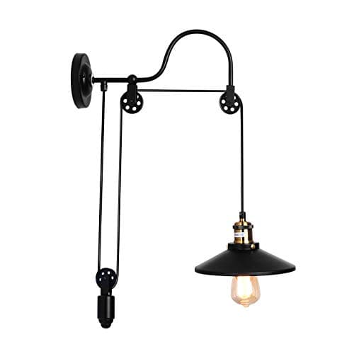 OYIPRO Industrial Wall Sconces, 1 Light Gooseneck Wall Light Fixture Adjustable Pulley Wheel Wall Mounted Lamp E26 Socket