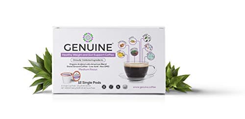 GENUINE HEALTHY WEIGHT Coffee for Powerful Fat Breakdown; Gut Health; Organic Non-GMO Arabica Latin American Blend Stone-Ground Coffee, Medium Roast, Low Acid, Probiotics Infused (12 Single Cup Pods)