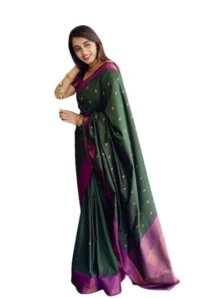 DIVINE DUST Women's Kanjivaram Soft Silk Saree With Contras Blouse