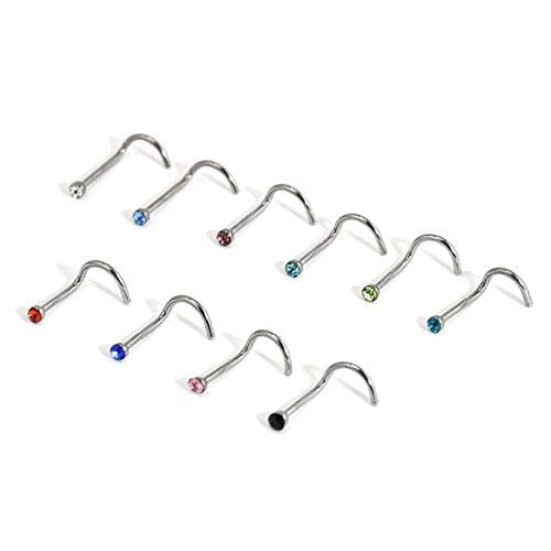 Nose ring, Nose piercing stud, Body Piercing Jewelry, Rhinestone Nose Stud (10pcs/Multicolor)