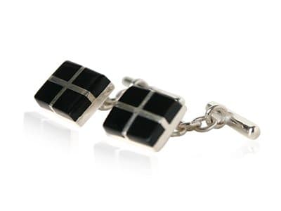 Solid 925 Sterling Silver Cufflinks with Onyx Windows with Gift Box
