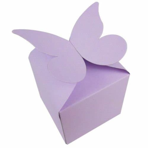70 x Lilac Large Butterfly Top Wedding Favour Boxes, Size: 80mm x 80mm x 80mm