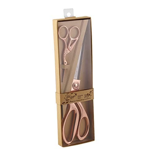 eZthings® 10" + 4.5" Sewing Shears + Embroidery Stork Scissors Titanium Stainless Steel Ultra Sharp Tailor Dressmaker's Set for Cutting Fabric, Canvas, Denim (10 Inch + 4.5" Set Rose Gold)