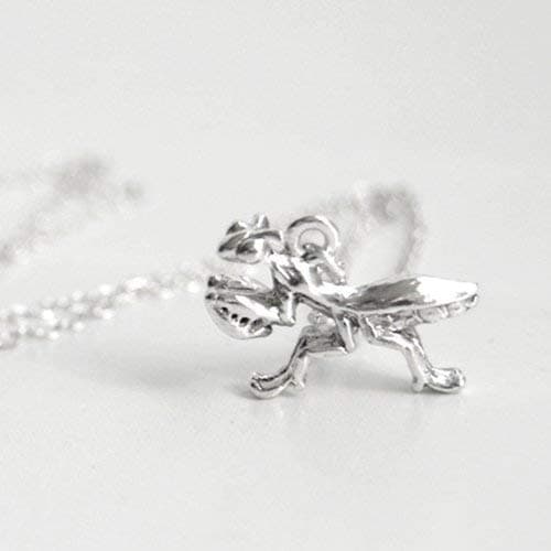 Enchanted LeavesEnchanted Leaves - Praying Mantis Necklace - Silver Praying Mantis Charm Necklace - Cute Insect Bug Necklace