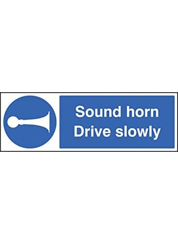 Caledonia Signs 59667 Sound Horn Drive Slowly Label, Adhesive Backed, 300 mm x 100 mm