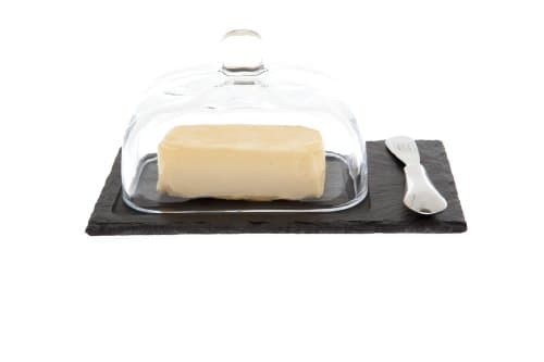 The Just Slate Company Large Butter Cloche/Dish On Natural Slate Base, 8.58 x 5.07-Inch, Includes Stainless Steel Butter Knife