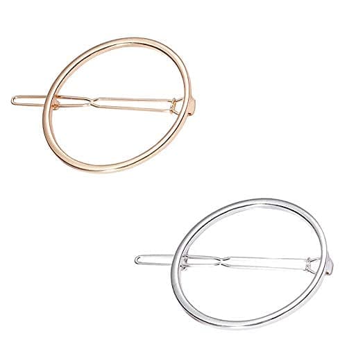 2 Pcs Minimalist Dainty Hollow Geometric Round Circle Metal Hairpin Hair Clip for Women and Girls on any Occasion (Gold & Silver)