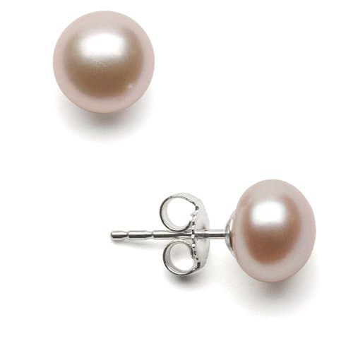 Savannah Pearls 7.5-8mm Brilliant Luster Genuine Pink Button Cultured Freshwater Pearl Stud Earrings