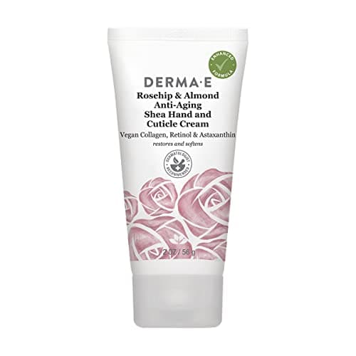 Derma E Rosehip and Almond Anti-Aging Shea Hand and Cuticle Cream – Vegan Collagen, Retinol and Vitamin E Moisturizer for Dry Skin – Cruelty Free Hand Lotion, 2 oz
