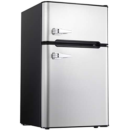 Tavata 3.2 Cu Compact Refrigerator Double Door Mini Fridge with Top Door Freezer,Small Drink Chiller for Home, Office,Dorm or RV (Silver)