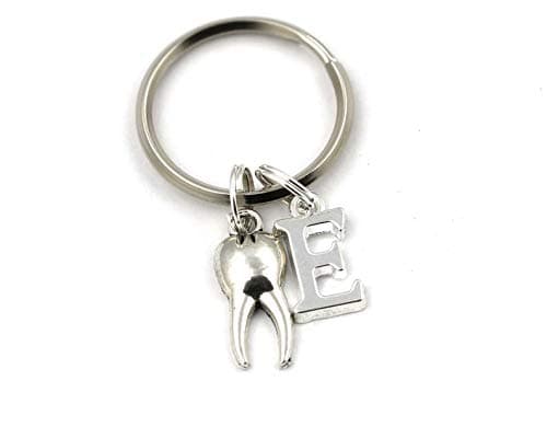 SILVER KNIGHTTooth Key Ring, Personalized Dental Hygiene Keychain, Dentist Assistant Keyring, Initial, Care Graduation Gift Bag