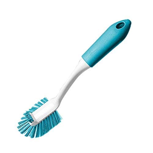 EVERCLEAN Radial Dish Brush with Antimicrobial Fibers - Built-in Scraping Brush for Tough Jobs & Anti-Slip Grip Handle - Aqua/White (6690)